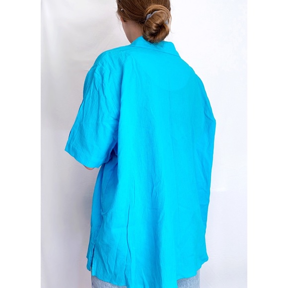 Vintage Blue Linen + Cotton Blend Retro Collared Button Down Shirt - Picture 5 of 7